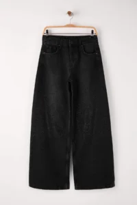 TRENDYOLMİLLA Black Stone Detailed Regular Waist Wide Leg jeans - Image 5