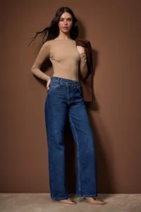 TRENDYOLMİLLA Mavi High Waist Asymmetric Closure Waist Detailed Wide Leg jeans - Image 2