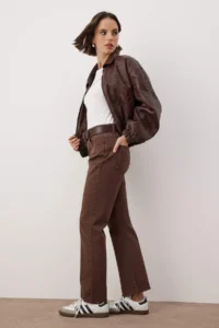 TRENDYOLMİLLA Brown High Waist comfort/Flexible Straight jeans - Image 2