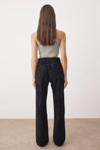 TRENDYOLMİLLA Black Black Suede Look Flock Printed High Waist Wide Leg jeans High Waist jeans - Image 4