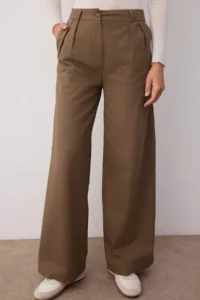 TRENDYOLMİLLA Brown Thin Flowy Soft Touch 100% Cotton Wide Leg/Wide Leg Pants - Image 3