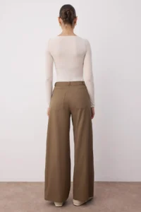 TRENDYOLMİLLA Brown Thin Flowy Soft Touch 100% Cotton Wide Leg/Wide Leg Pants - Image 4