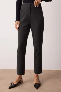 TRENDYOLMİLLA Anthracite Cigarette Pattern Pensli High Waist Bilek Size Weaving Pants