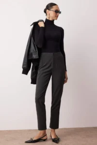 TRENDYOLMİLLA Anthracite Cigarette Pattern Pensli High Waist Bilek Size Weaving Pants - Image 2