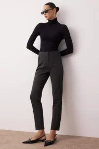 TRENDYOLMİLLA Anthracite Cigarette Pattern Pensli High Waist Bilek Size Weaving Pants - Image 3