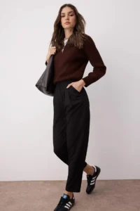TRENDYOLMİLLA Black Carrot Pattern Knitting Pants