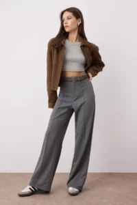 TRENDYOLMİLLA Wardrobe Essentials – Anthracite Straight Flexible Knitting Pants |