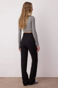 TRENDYOLMİLLA Black Thick Flexible Material Straight/Plain Cut High Waist Ribbed Stitched Pants - Image 4
