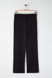 TRENDYOLMİLLA Black Thick Flexible Material Straight/Plain Cut High Waist Ribbed Stitched Pants - Image 5