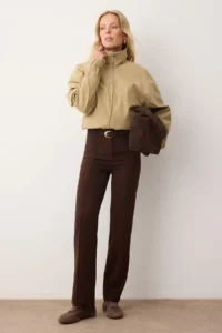 TRENDYOLMİLLA Dark Brown Thick Flexible Material Straight/Plain Cut Ribbed Stitched Pants - Image 2