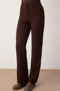 TRENDYOLMİLLA Dark Brown Thick Flexible Material Straight/Plain Cut Ribbed Stitched Pants - Image 3