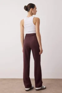 TRENDYOLMİLLA Plum Thick Flexible Material Straight/Plain Cut High Waist Ribbed Stitched Pants - Image 4