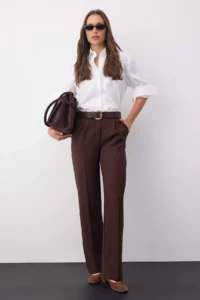 TRENDYOLMİLLA Wardrobe Essentials Dark Brown Internal Waist Adjustable Wide Leg Pants |