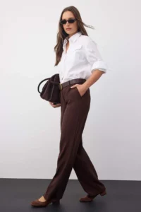 TRENDYOLMİLLA Wardrobe Essentials Dark Brown Internal Waist Adjustable Wide Leg Pants | - Image 2