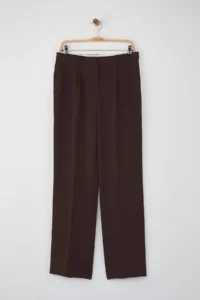 TRENDYOLMİLLA Wardrobe Essentials Dark Brown Internal Waist Adjustable Wide Leg Pants | - Image 7
