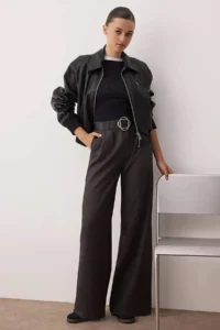 TRENDYOLMİLLA Gray Arched Wide Leg/Wide Leg Thick Dress Pants