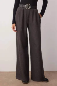 TRENDYOLMİLLA Gray Arched Wide Leg/Wide Leg Thick Dress Pants - Image 3