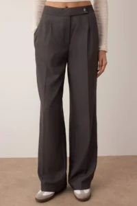 TRENDYOLMİLLA Gray Wide Leg/Wide Leg High Waist Weaving Pants - Image 3