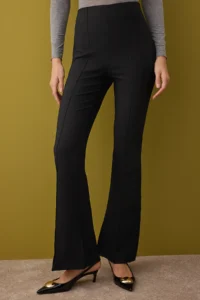 TRENDYOLMİLLA Black Flare Pattern ribbed Bootcut Pants - Image 3