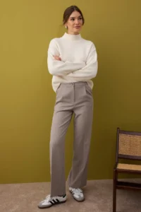 TRENDYOLMİLLA Mink Striped Piping Detailed Wide Leg/Wide Leg Pants - Image 2