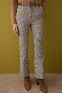 TRENDYOLMİLLA Brown-Multicolored Arched Flare Plaid Patterned Bootcut Pants - Image 3
