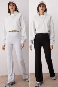 TRENDYOLMİLLA Gray Melanj- Black flared leg 2 Sets Paket Pants