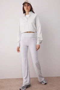 TRENDYOLMİLLA Gray Melanj- Black flared leg 2 Sets Paket Pants - Image 2
