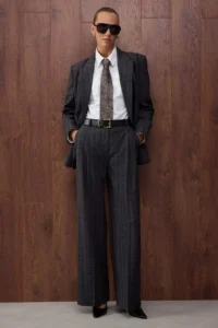 TRENDYOLMİLLA Anthracite Special Collection Plaid Wide Leg Weaving Pants - Image 2