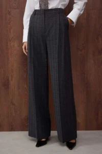TRENDYOLMİLLA Anthracite Special Collection Plaid Wide Leg Weaving Pants - Image 3