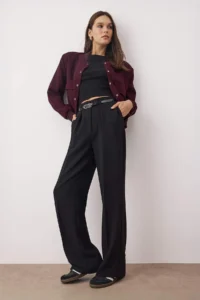 TRENDYOLMİLLA Black Arched Low Waist Wide Leg/Wide Leg Loose Dress Pants - Image 2