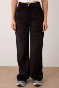 TRENDYOLMİLLA Black Velvet Wide Leg Pants - Image 3