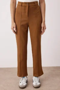 TRENDYOLMİLLA Tan Rib and Zipper Detailed Knitting Suede Pants - Image 3