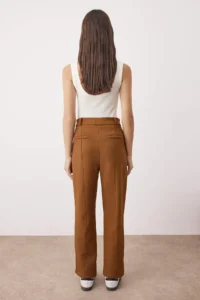TRENDYOLMİLLA Tan Rib and Zipper Detailed Knitting Suede Pants - Image 4