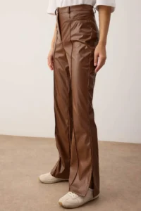 TRENDYOLMİLLA Brown Faux Leather Flare Bootcut Pants - Image 3