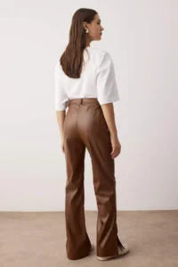 TRENDYOLMİLLA Brown Faux Leather Flare Bootcut Pants - Image 4