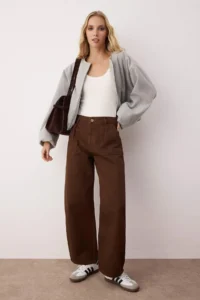TRENDYOLMİLLA Brown barrel Pattern 100% Cotton Gabardine Pants