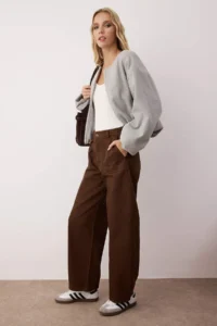 TRENDYOLMİLLA Brown barrel Pattern 100% Cotton Gabardine Pants - Image 2