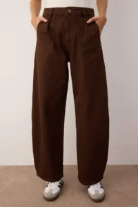 TRENDYOLMİLLA Brown barrel Pattern 100% Cotton Gabardine Pants - Image 3
