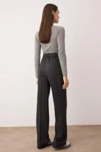 TRENDYOLMİLLA Anthracite Thick Paneled/Winter Striped Wide Leg Back Elastic Dress Pants - Image 4