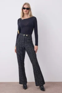 TRENDYOLMİLLA Black Tweed Straigth/Plain Kesim Knitting Pants