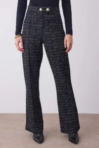 TRENDYOLMİLLA Black Tweed Straigth/Plain Kesim Knitting Pants - Image 3