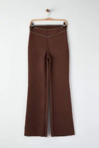 TRENDYOLMİLLA Brown Flare/flared leg Trok Detailed Knitting Suede Pants - Image 5