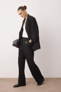 TRENDYOLMİLLA  Special Collection Draped Black ribbed Wide Leg/Wide Leg Pants - Image 2