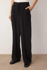 TRENDYOLMİLLA  Special Collection Draped Black ribbed Wide Leg/Wide Leg Pants - Image 3