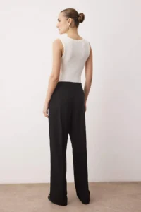 TRENDYOLMİLLA  Special Collection Draped Black ribbed Wide Leg/Wide Leg Pants - Image 4