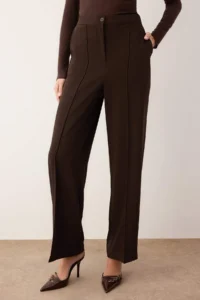 TRENDYOLMİLLA  Special Collection Draped Brown ribbed Wide Leg/Wide Leg Pants - Image 4