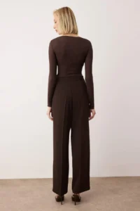 TRENDYOLMİLLA  Special Collection Draped Brown ribbed Wide Leg/Wide Leg Pants - Image 5