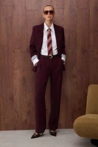 TRENDYOLMİLLA Special Collection Plum Plain Hem/Straight Weaving Soft Dress Pants - Image 3