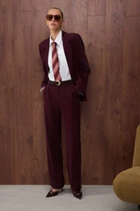 TRENDYOLMİLLA Special Collection Plum Plain Hem/Straight Weaving Soft Dress Pants - Image 4