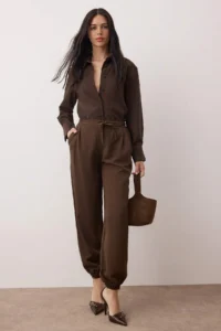 TRENDYOLMİLLA Dark Brown Soft Fabric Elastic Waist Balloon/Shalwar Pants